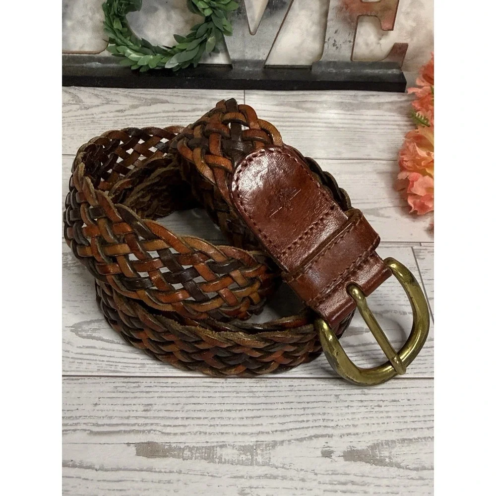 VTG Dockers Woven Braided Leather Belt Reddish Brown‎ Brass Buckle  Large/ 44